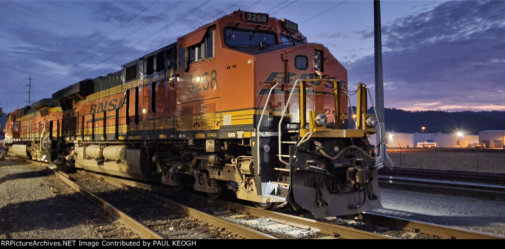 BNSF 3268 has Detached from the Rear DPU as the light starts to fade away